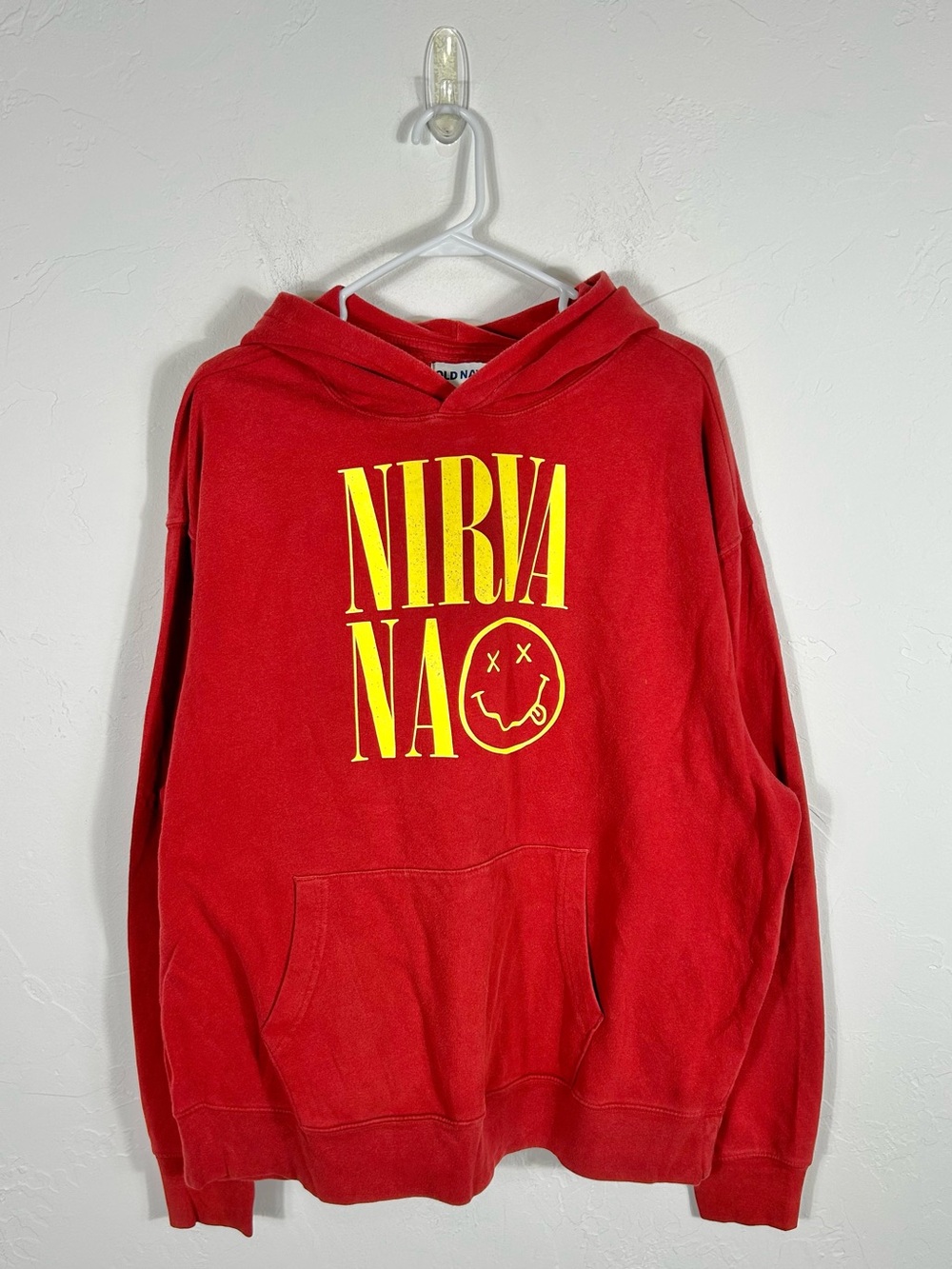 🔥🔥 NIRVANA Band Smiley Face Maroon/Yellow Hoodie Sweatshirt Men's XL - EUC